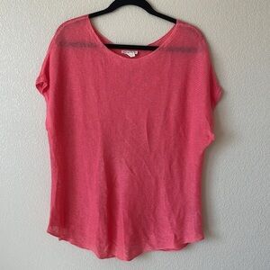 Eileen Fisher Organic Linen Open Knit Top M Lagenlook Pink Beachy Oversized Boho